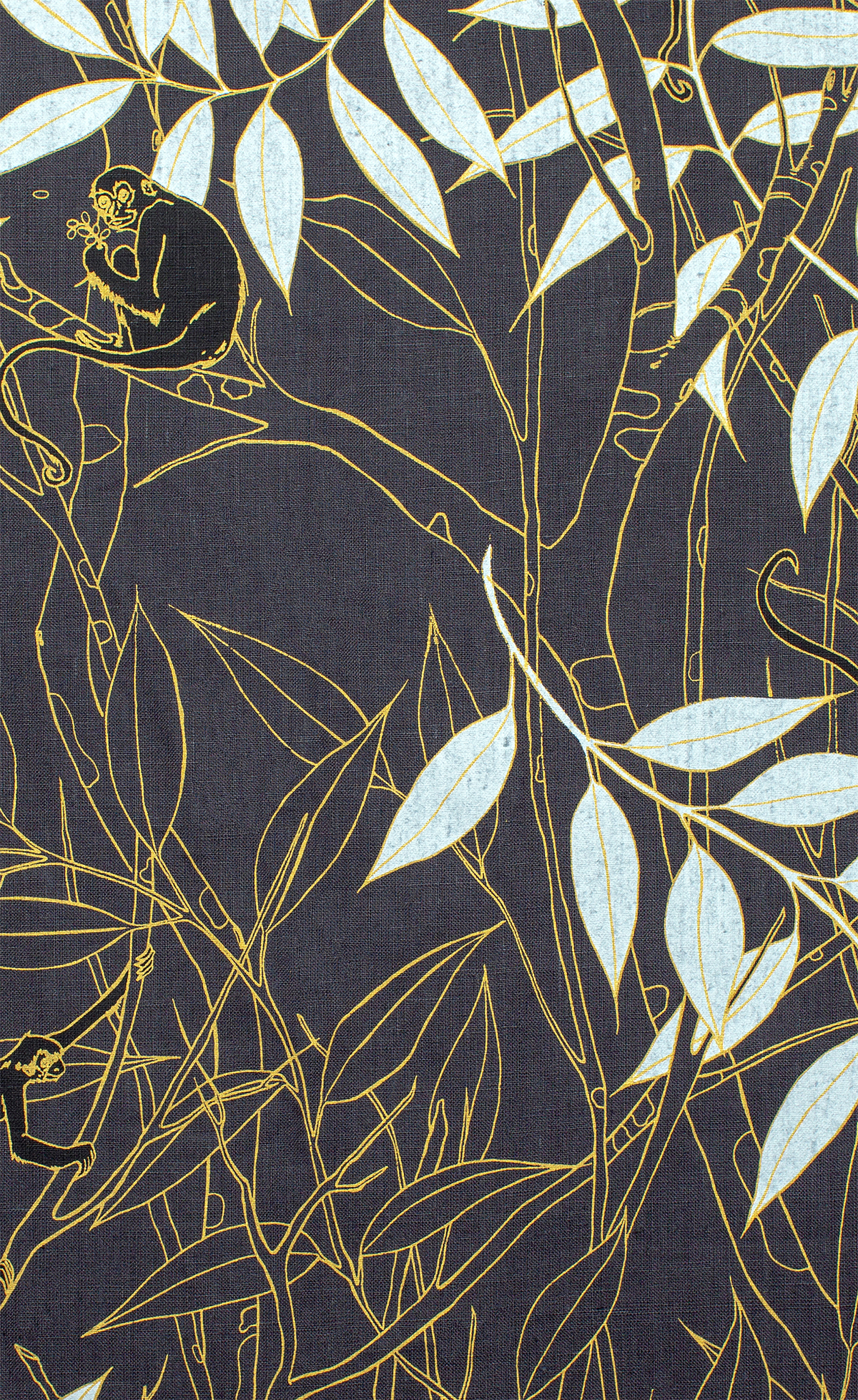 Spider Monkey - Monkeys at Midnight - Linen Fabric